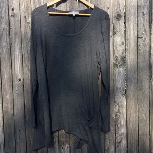 JOAN VASS SHARK HEM GRAY TUNIC EUC XL